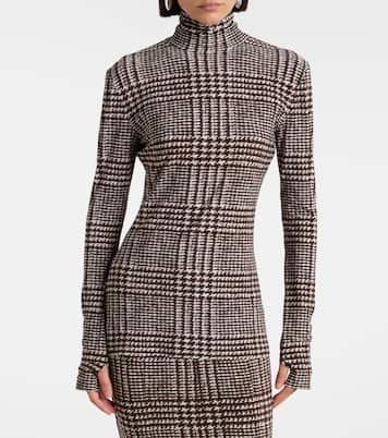 Prince of Wales check turtleneck top | Norma Kamali