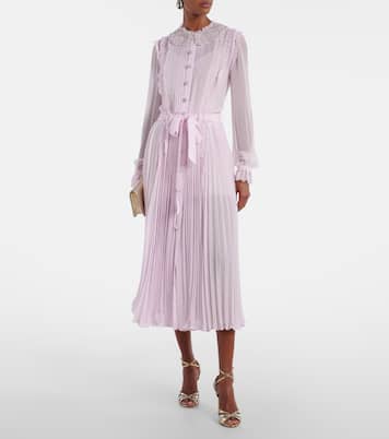 Embellished pleated georgette shirt dress | Self-Portrait