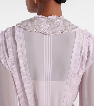 Embellished pleated georgette shirt dress | Self-Portrait