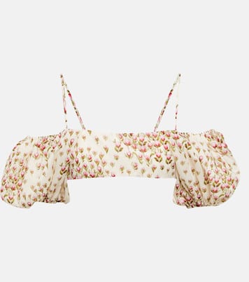 Top cropped a fiori con scollo bardot | Giambattista Valli