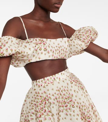 Top cropped a fiori con scollo bardot | Giambattista Valli