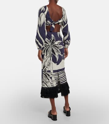 Printed fringe-trimmed cotton maxi dress | Johanna Ortiz
