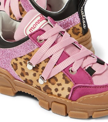 Leopard-print leather-trimmed sneakers | Monnalisa