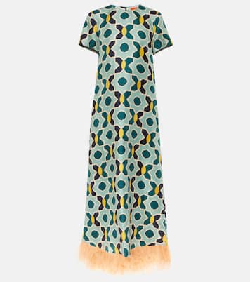 Maxikleid Swing aus Seide mit Federn | La DoubleJ