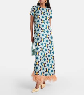 Maxikleid Swing aus Seide mit Federn | La DoubleJ