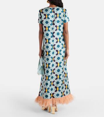 Maxikleid Swing aus Seide mit Federn | La DoubleJ