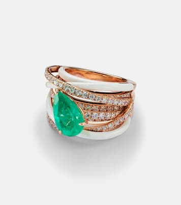 Bague en or rose 18 ct, émeraude et diamants | Kamyen
