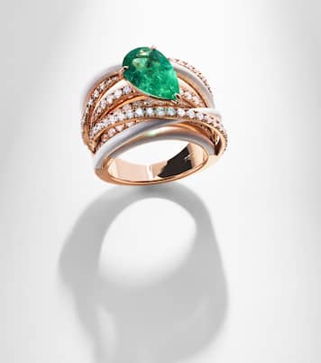 Bague en or rose 18 ct, émeraude et diamants | Kamyen
