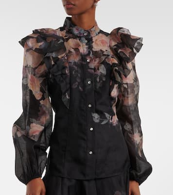 Blusa Crush Frill Sleeve in lino e seta | Zimmermann