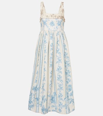 Abito midi Barbara in lino a fiori | Agua by Agua Bendita