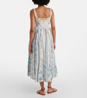 Abito midi Barbara in lino a fiori | Agua by Agua Bendita