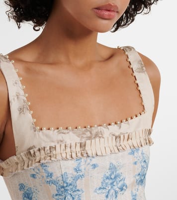 Abito midi Barbara in lino a fiori | Agua by Agua Bendita