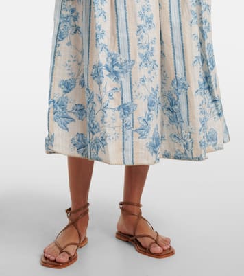 Abito midi Barbara in lino a fiori | Agua by Agua Bendita