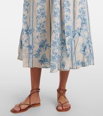Abito midi Barbara in lino a fiori | Agua by Agua Bendita