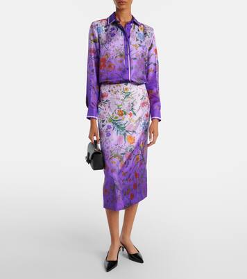 Jupe midi en soie à fleurs | Gucci