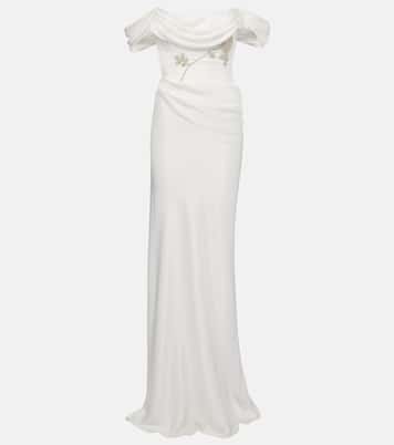 Robe longue Paloma en satin à perles fantaisie | Clio Peppiatt