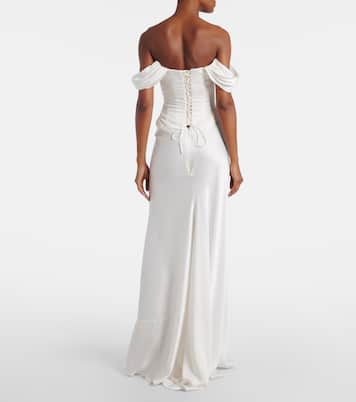 Robe longue Paloma en satin à perles fantaisie | Clio Peppiatt