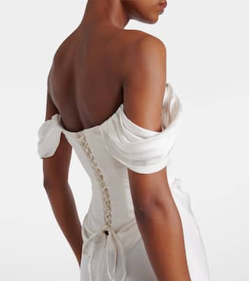 Robe longue Paloma en satin à perles fantaisie | Clio Peppiatt
