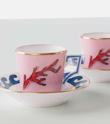 Set Il Viaggio di Nettuno aus zwei Espressotassen und Untertassen | Ginori 1735