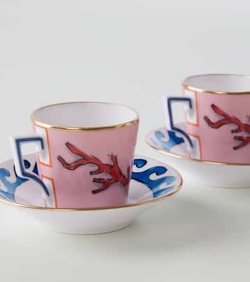 Set Il Viaggio di Nettuno aus zwei Espressotassen und Untertassen | Ginori 1735