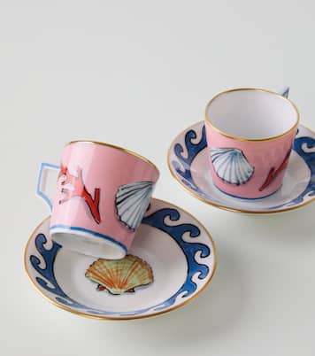 Set Il Viaggio di Nettuno aus zwei Espressotassen und Untertassen | Ginori 1735