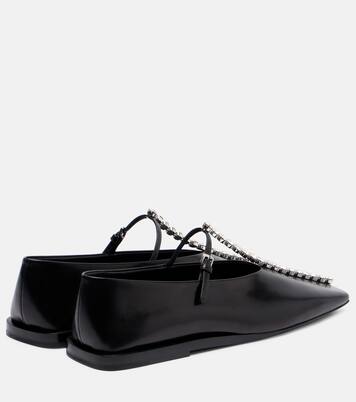 Crystal-embellished leather ballet flats | Jil Sander