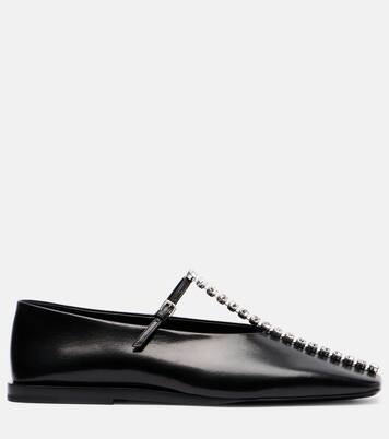 Crystal-embellished leather ballet flats | Jil Sander