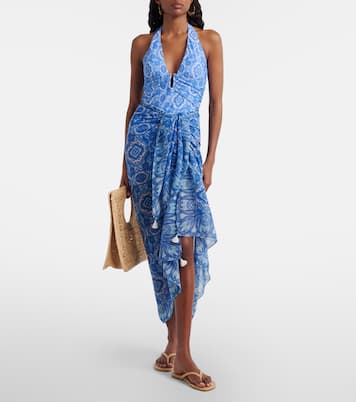 Mykonos printed cotton and silk beach cover-up | Heidi Klein