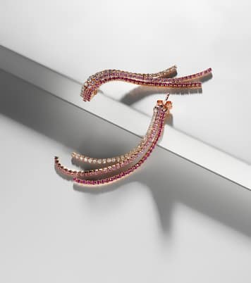 Boucles d’oreilles Triple Thread en or rose 18 ct, rubis, saphirs roses et diamants | Shay Jewelry