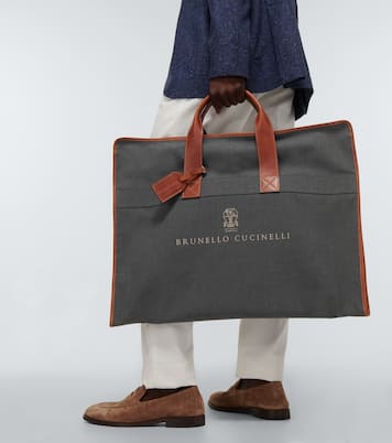 Leather-trimmed canvas garment bag | Brunello Cucinelli