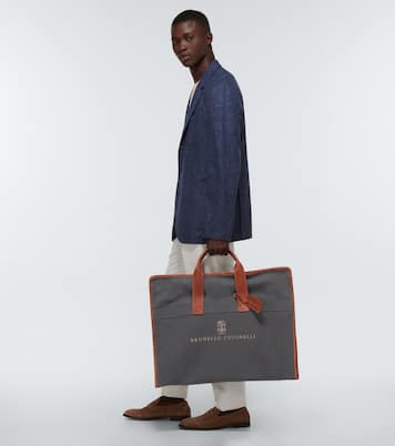 Leather-trimmed canvas garment bag | Brunello Cucinelli