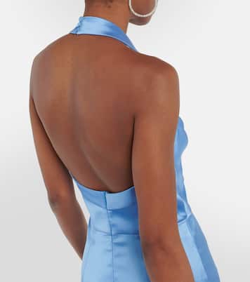 Draped halterneck satin gown | Rasario