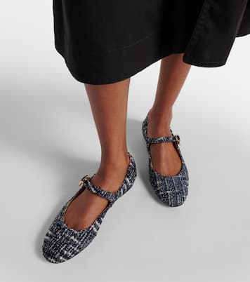 Mary-Jane-Ballerinas Mary Ribbon aus Bouclé | Gianvito Rossi