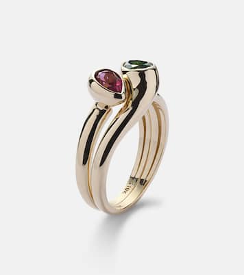 Bague Perfect Pair en or 10 ct, chrome diopside et topaze | Stone and Strand