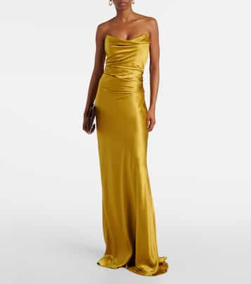 Abito bustier lungo in raso di seta | The Sei