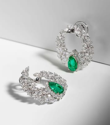 Reign Supreme 18kt white gold earrings with diamonds and emeralds | Yeprem