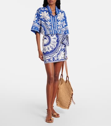 Ocean Scarf printed linen-blend shirt | Farm Rio