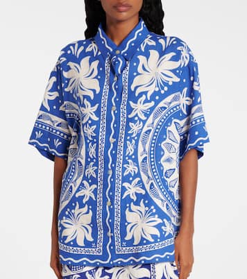 Ocean Scarf printed linen-blend shirt | Farm Rio