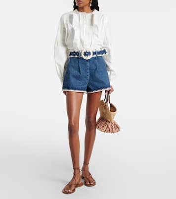 Crochet-trimmed denim shorts | Farm Rio