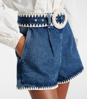 Crochet-trimmed denim shorts | Farm Rio