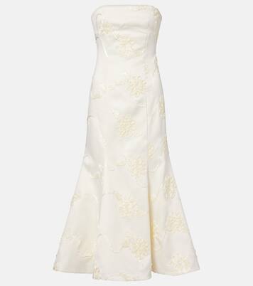 Bridal floral-appliqué satin midi dress | Rotate