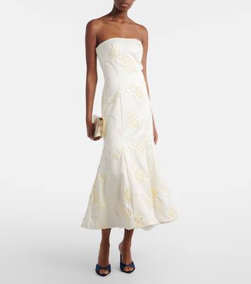 Bridal floral-appliqué satin midi dress | Rotate