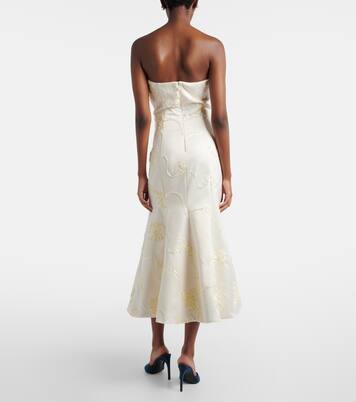 Bridal floral-appliqué satin midi dress | Rotate