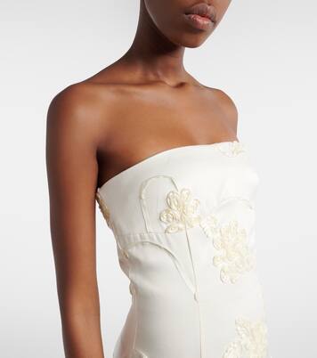 Bridal floral-appliqué satin midi dress | Rotate