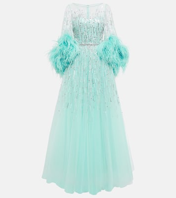 Imani embellished faux-feather trimmed gown | Jenny Packham