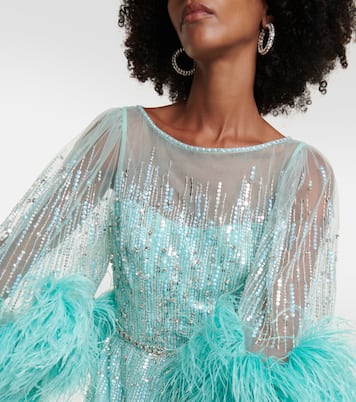 Imani embellished faux-feather trimmed gown | Jenny Packham