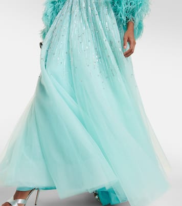 Imani embellished faux-feather trimmed gown | Jenny Packham