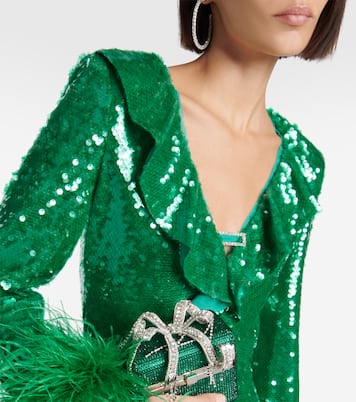Feather-trimmed sequined midi dress | Self-Portrait