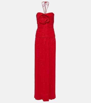 Samantha floral-appliqué ruched gown | Rebecca Vallance