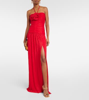 Samantha floral-appliqué ruched gown | Rebecca Vallance